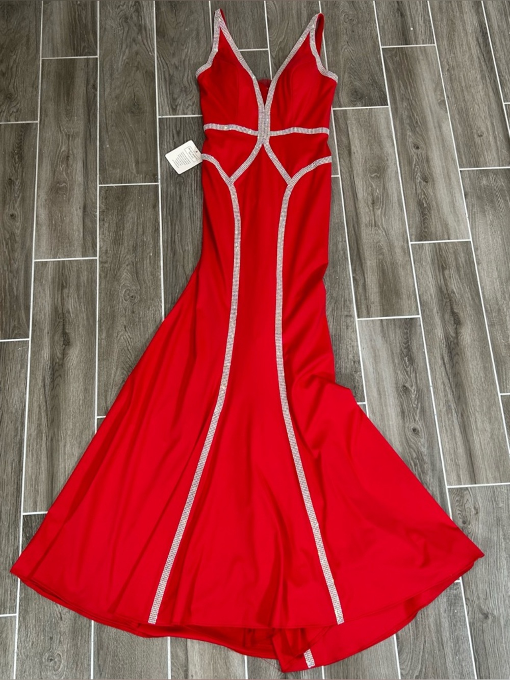 Colors Dress Prom Gown Size 6 Color Red Style, #2696 Jewel Trimmed V-Neck Gown